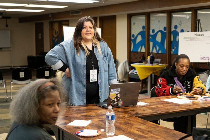 April Quevedo, the Metcalfe Park reporter on the Milwaukee Journal Sentinel Neighborhood Dispatch Team, leads a listening session at Metcalfe Park Community Bridges on Feb. 19, 2026, in Milwaukee, Wisconsin.