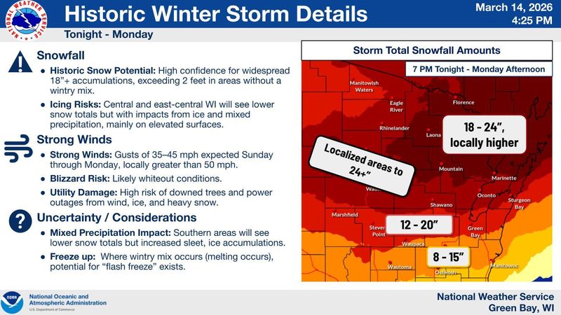The National Weather Service has issued a blizzard warning for northeastern Wisconsin starting at 4 p.m. Sunday, March 15.