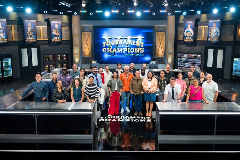 Guy Fieri poses with the chef-competitors of Food Network's "Tournament of Champions" Season 7.