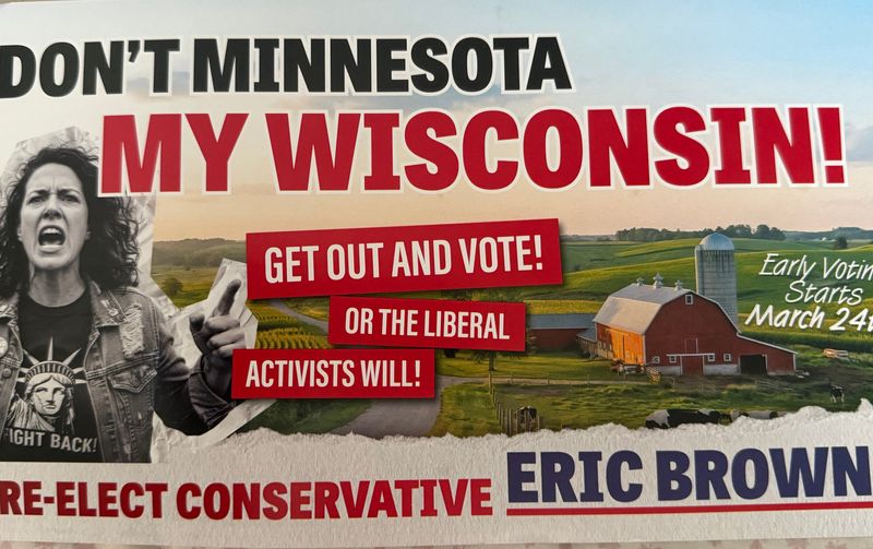 Some Germantown School District residents are receiving a mailer urging them to vote to reelect School Board member Eric Brown in the April election, but Brown is not a candidate on the ballot.