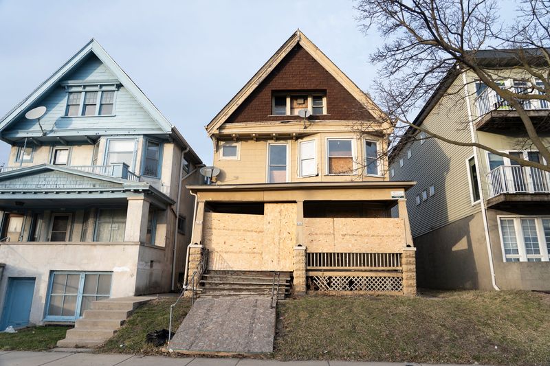 A boarded up property owned by Highgrove Holdings Management LLC on West Lisbon Avenue on March 24, 2026, in Milwaukee, Wisconsin.