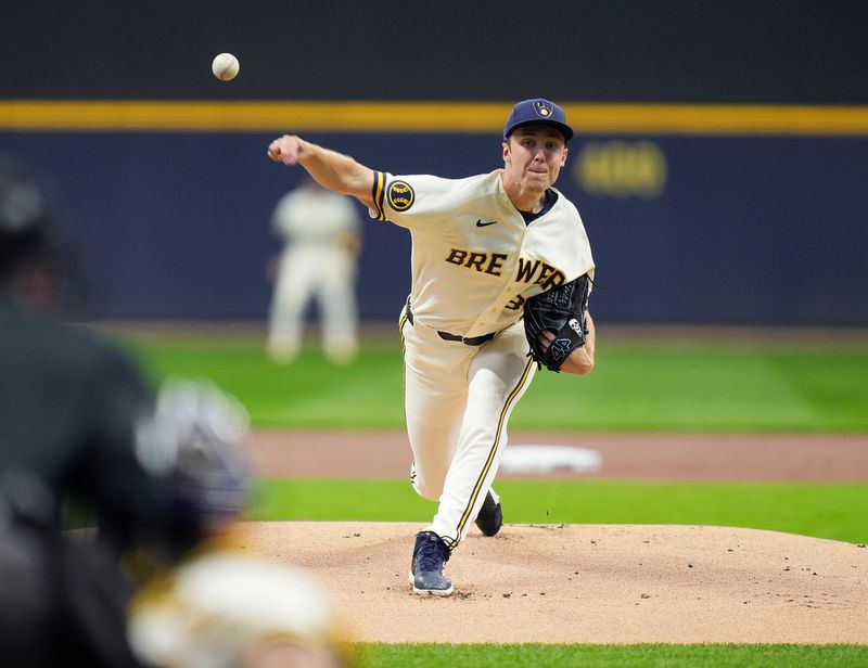 Milwaukee Brewers starting pitcher Jacob Misiorowski pitches during the first inning of the Opening Day game against the Chicago White Sox on March 26, 2026 at American Family Field in Milwaukee.