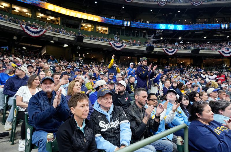 Fans cheer at the Milwaukee Brewers Opening Day game against the Chicago White Sox on Thursday March 26, 2026 at American Family Field in Milwaukee, Wisconsin.
