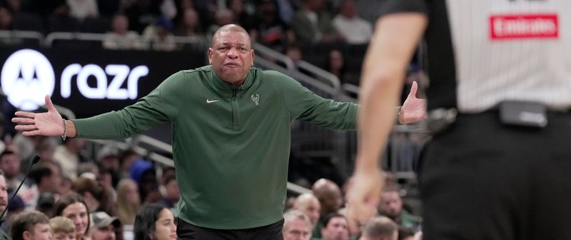 Milwaukee Bucks head coach Doc Rivers is shown during the first half of their game against the San Antonio Spurs Saturday, March 28, 2026 at Fiserv Forum in Milwaukee, Wisconsin.