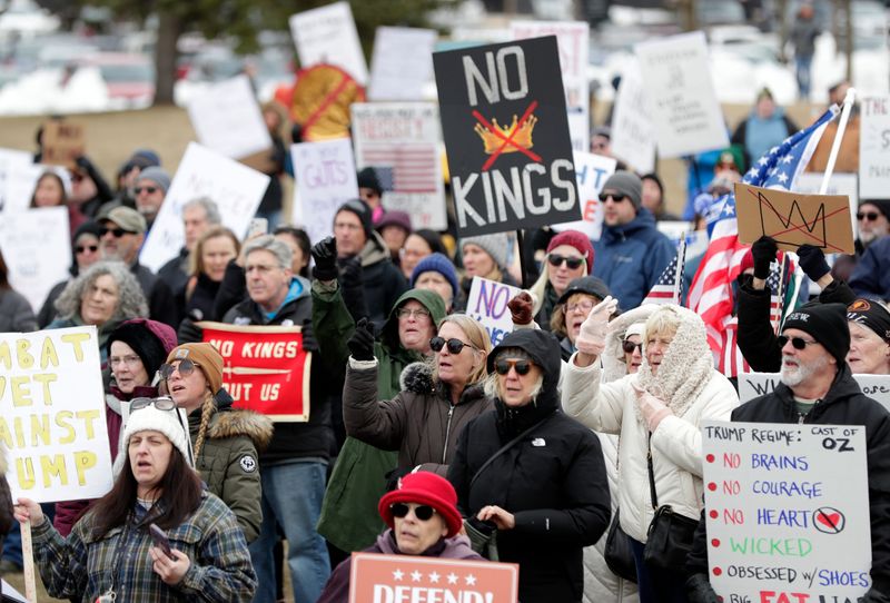 About 1,500 people attend a "No Kings" protest on March 28, 2026, at Voyageur Park in De Pere, Wis.