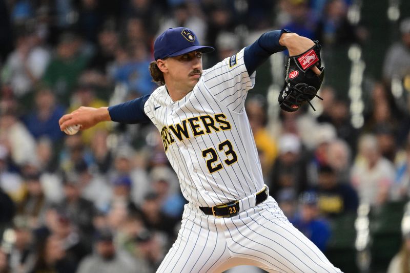 Mar 29, 2026; Milwaukee, Wisconsin, USA; Milwaukee Brewers starting pitcher Brandon Sproat (23) throws a pitch in the first inning against the Chicago White Sox at American Family Field. Mandatory Credit: Benny Sieu-Imagn Images