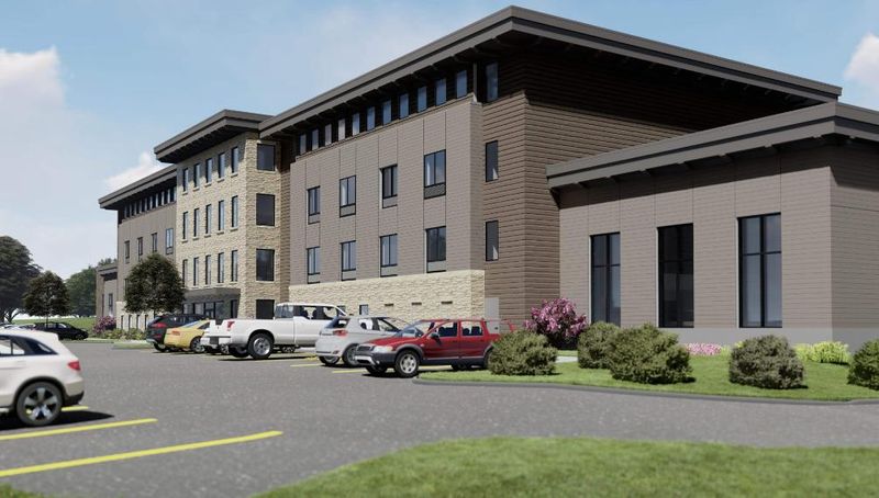 This 2025 rendering shows what the Milwaukee Rescue Mission's New Journey New Berlin campus would look like. The proposed facility at 5295 S. Moorland Road is at the center of two opposing legal challenges: from a citizens group that is against the plan and from the project's developer angered by the city's decision to back away from it.