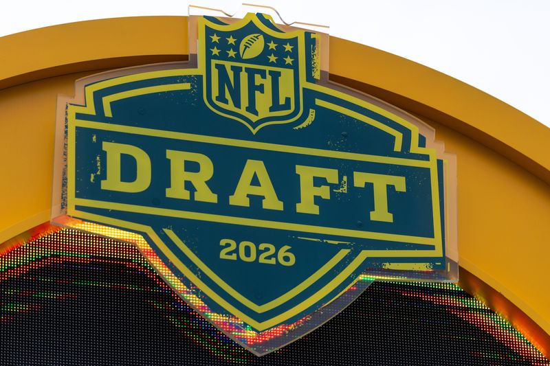 The 2026 NFL Draft logo is displayed atop the NFL Draft countdown clock on Jan. 7, 2026.