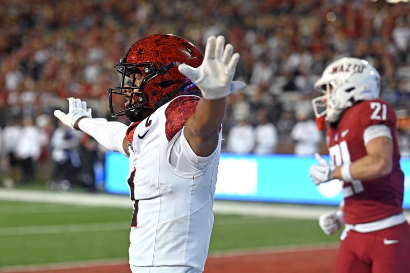 San Diego State cornerback Chris Johnson (1) celebrates after a play against Washington State.