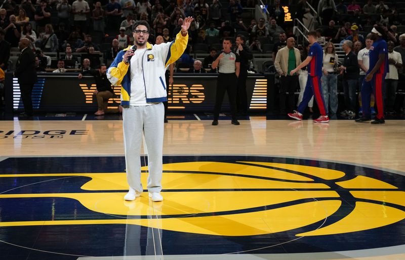 Indiana Pacers guard Tyrese Haliburton (0) thanks the fans on Sunday, April 12, 2026, ahead of the game at Gainbridge Fieldhouse in Indianapolis.