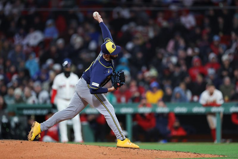 Apr 6, 2026; Boston, Massachusetts, USA; Milwaukee Brewers starting pitcher Aaron Ashby (26) delivers a pitch during the seventh inning against the Boston Red Sox at Fenway Park. Mandatory Credit: Paul Rutherford-Imagn Images