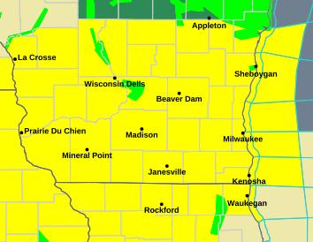 The National Weather Service issued a tornado watch for a large swath of Wisconsin, Iowa and Illinois.