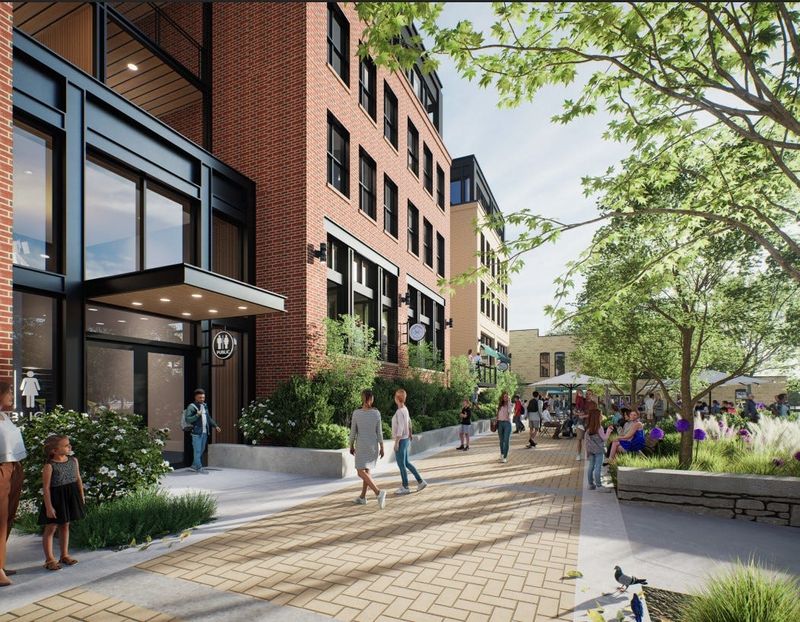 A conceptual rendering of pedestrian spaces Three Sixty Real Estate Solutions plans to include in a 168-unit housing development in the 200 block of North Monroe Avenue in downtown Green Bay.