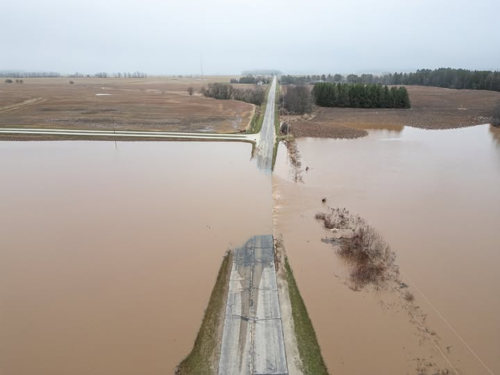 Sturm Road near the East Twin River in Two Rivers has been completely covered by floodwaters April 14.
