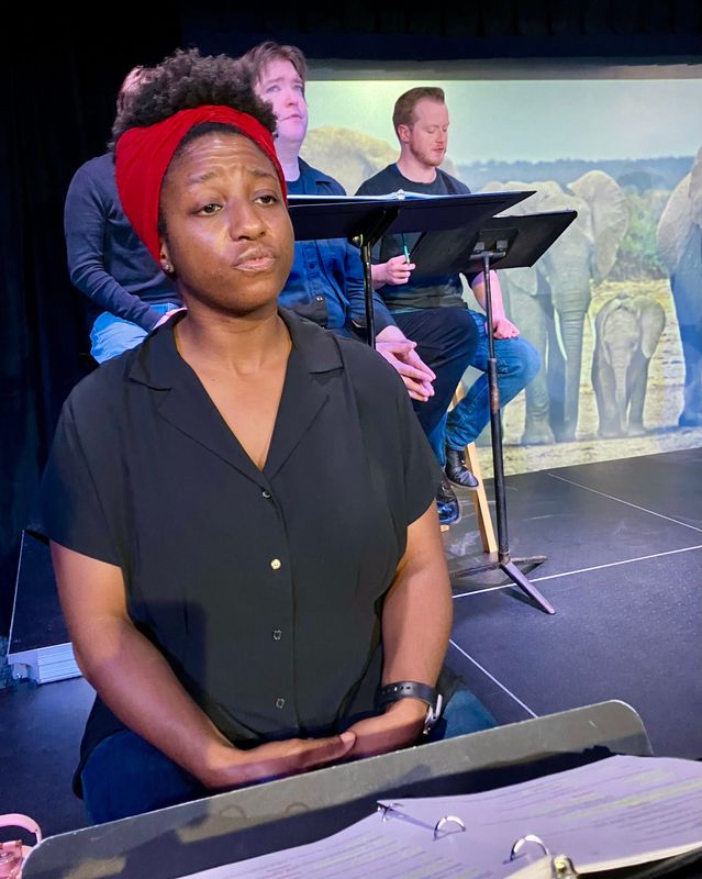 Jaleesa Joy, Christopher Goode and A.J. Magoon perform during dress rehearsal for "Sparrows Fall," staged by RG Productions and Theatre Gigante April 16-26, 2026.