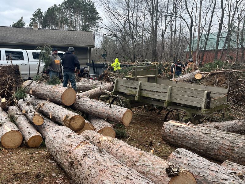Cleanup efforts begin at a home on Abt Road near Mole Brook Road in the Marathon County town or Ringle after a tornado hit the area on Friday, April 17, 2026. About 75 homes were damaged or destroyed in the storm, according to Marathon County officials.