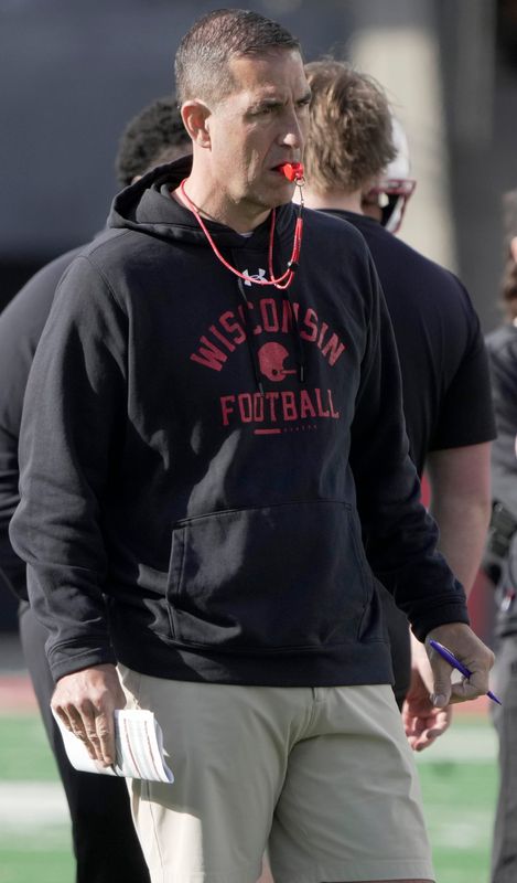 Wisconsin head coach Luke Fickell said he's excited about his team's offensive line and where it's headed with some depth.