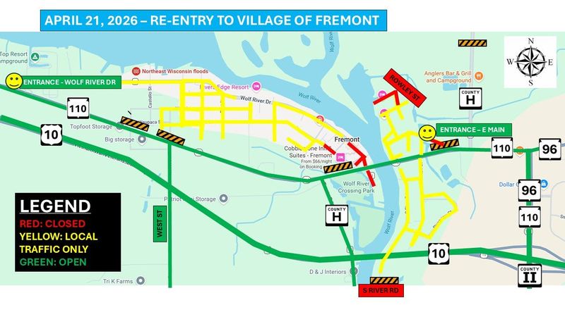 Fremont has three access points to reenter the area during flood cleanup, while some roads remain closed.