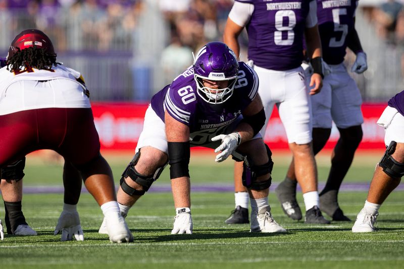 Northwestern offensive lineman and Appleton North graduate Evan Beerntsen (60) is projected as a potential Day 3 selection in this week's NFL Draft.