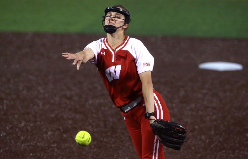 Wisconsinâ€™s Shelby Jacobson (19) pitches during the Big Ten softball tournament Friday, May 10, 2024 in Iowa City, Iowa.