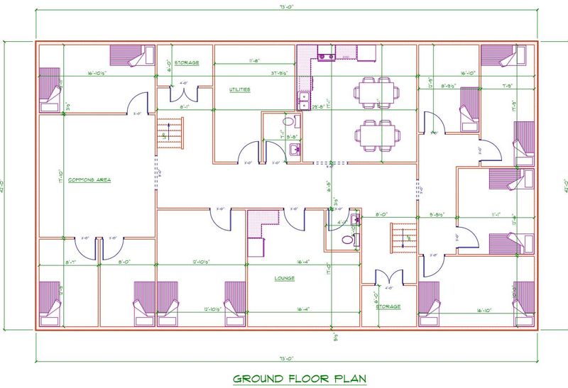 Ground floor plan of a proposed sober living rooming house at 828 Cherry St.