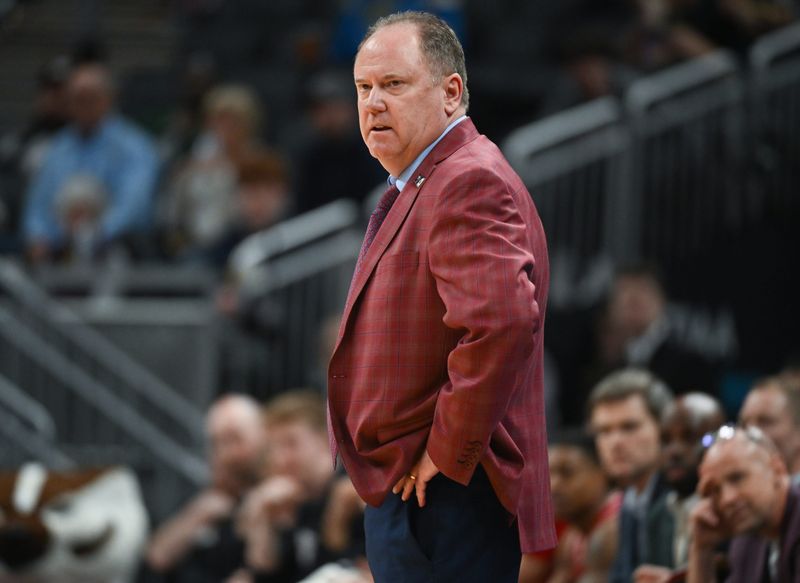 Mar 14, 2025; Indianapolis, IN, USA; Wisconsin Badgers head coach Greg Gard during the second half against the UCLA Bruins at Gainbridge Fieldhouse. Mandatory Credit: Robert Goddin-Imagn Images