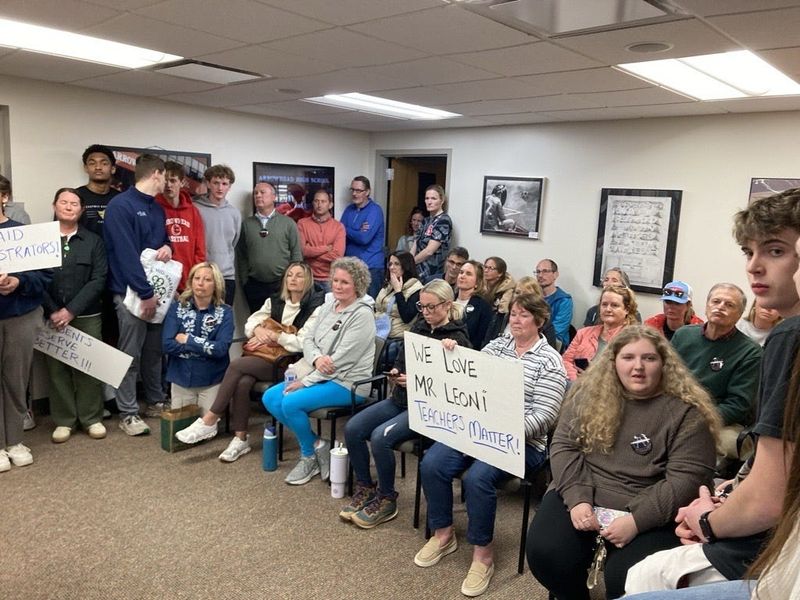 Arrowhead residents, students and parents pack the Arrowhead Union High School District's board room at South Campus April 28, 2026 before the school board's special meeting. They had to leave the room after the board went into closed session.