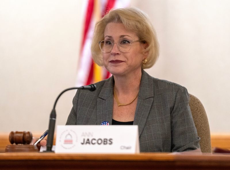 Wisconsin Elections Commission Chair Ann S. Jacobs is shown during a meeting of the Wisconsin Elections Commission on Oct. 23, 2025, at the Capitol in Madison, Wisconsin.