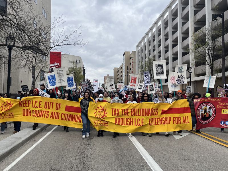 Students skipped school, and others called out of work to march downtown, walking two miles from the Voces office on Historic Mitchell Street to the Milwaukee Federal Building on East Wisconsin Avenue for the 20th anniversary of Wisconsin’s “Day Without Immigrants.”