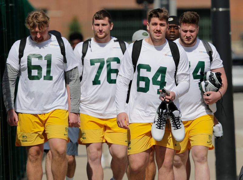 Green Bay Packers players show up for rookie minicamp on May 1.