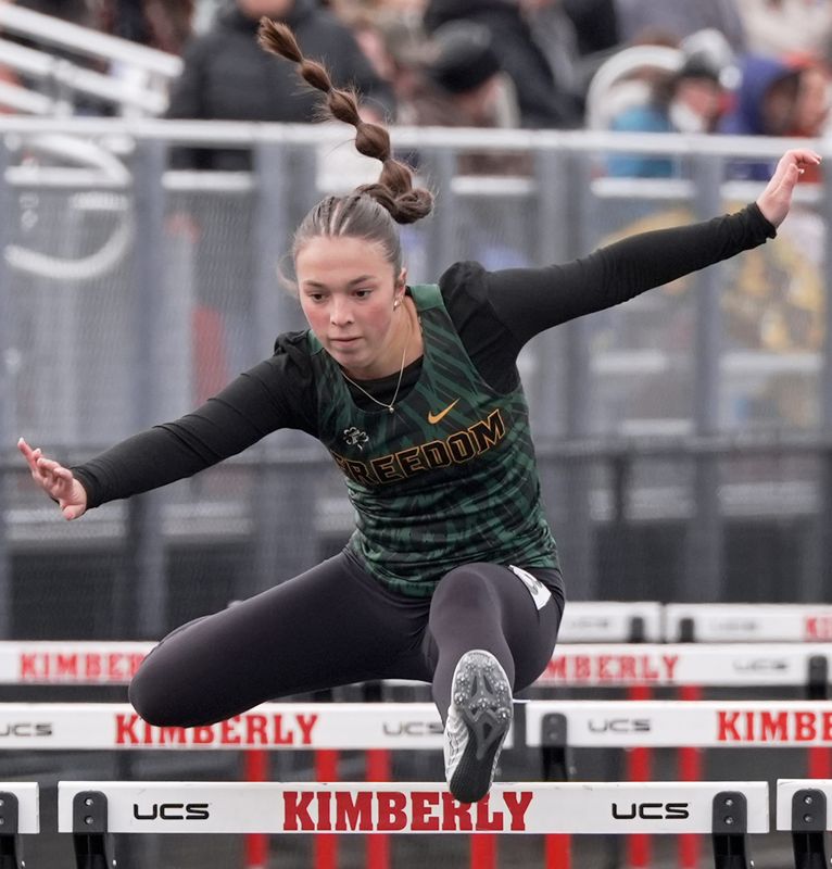 Freedom High School’s Ashley Hietpas compete in the 100m hurdles during the Gil Frank Invitational track meet on Friday, May 1, 2026 in Kimberly, Wis.
Wm. Glasheen USA TODAY NETWORK-Wisconsin