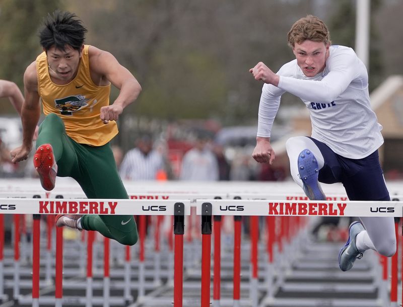 Green Bay Preble’s Huj Chi Vang and Little Chute High School’s Cooper Effa compete in the 110m hurdles during the Gil Frank Invitational track meet on Friday, May 1, 2026 in Kimberly, Wis.
Wm. Glasheen USA TODAY NETWORK-Wisconsin