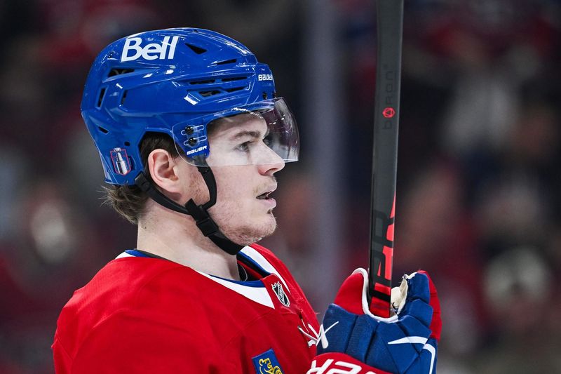Apr 26, 2026; Montreal, Quebec, CAN; Montreal Canadiens right wing Cole Caufield (13) looks on against the Tampa Bay Lightning during the second period in game four of the first round of the 2026 Stanley Cup Playoffs at Bell Centre. Mandatory Credit: David Kirouac-Imagn Images