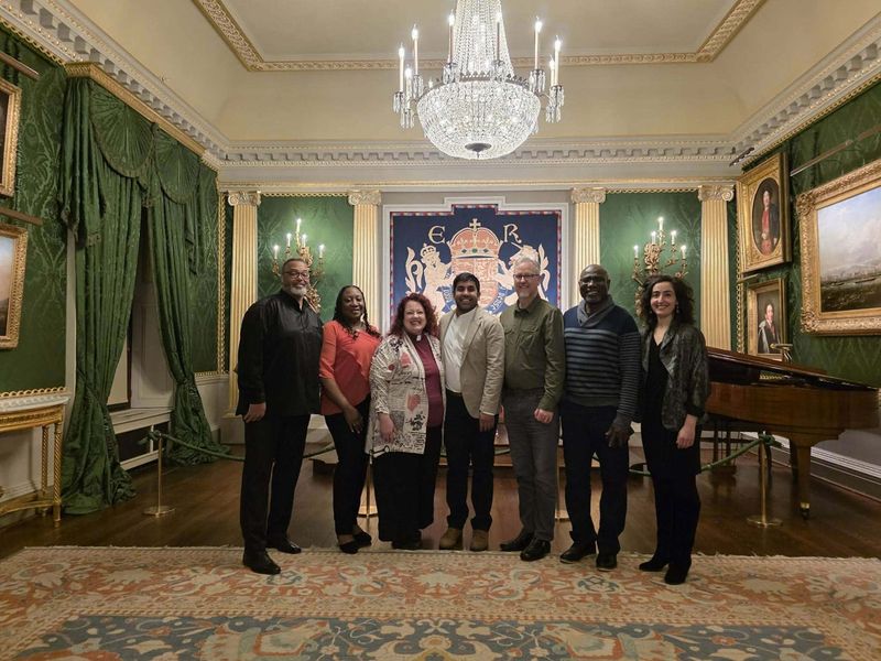 WisACT participants in the Belfast conference, at a reception with UK officials at Hillsborough Castle, King Charles’s residence in Northern Ireland. From left: Pastor Joe Butler, Pastor Chaun Butler, Rev. Ellen Rasmussen, Ali Khaleel, Paul Van Auken, Mamadou Coulibaly, and Arielle Goodman. WisACT participants in the Belfast conference, at a reception with UK officials at Hillsborough Castle, King Charles’s residence in Northern Ireland.