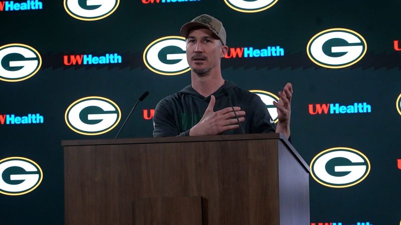 Green Bay Packers special-teams coordinator Cam Achord meets with the media May 4 at Lambeau Field.