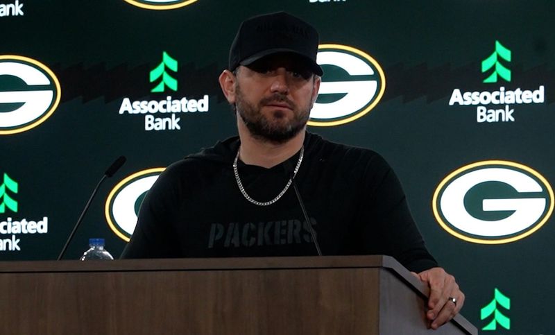 Green Bay Packers secondary/pass game coordinator Bobby Babich talks with local media at Lambeau Field.