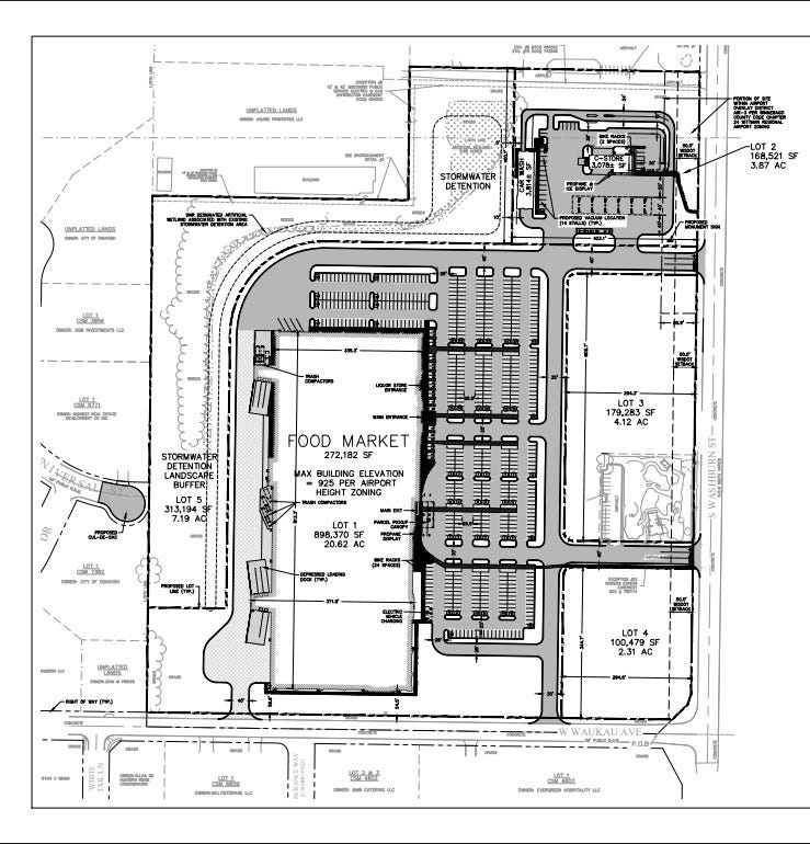 The amended site plan for Woodman's new supermarket, gas station and outlots at S. Washburn St.