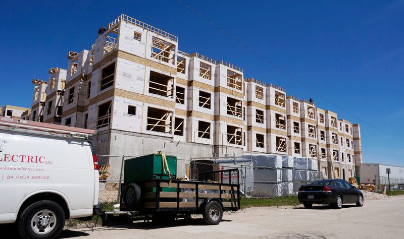 A southern view at the Malibu Apartment complex being built, Tuesday, May 5, 2026, in Sheboygan, Wis.