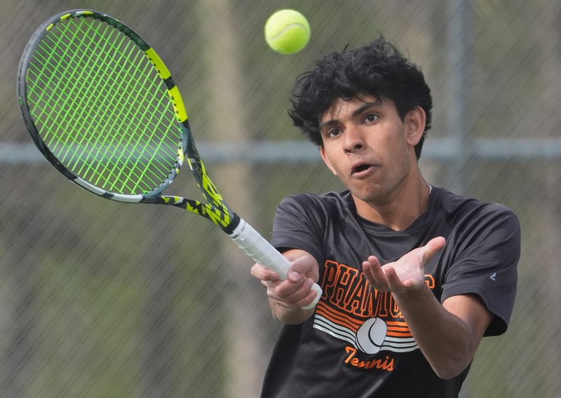 West De Pere High SchoolÕs Arya Kadam returns a shot in a doubles match against Green Bay Preble High SchoolÕs Tyce Bergstrom and Ezra Yanke on Thursday, May 7, 2026, at Green Bay Preble High School in Green Bay, Wis. 
Tork Mason/USA TODAY NETWORK-Wisconsin