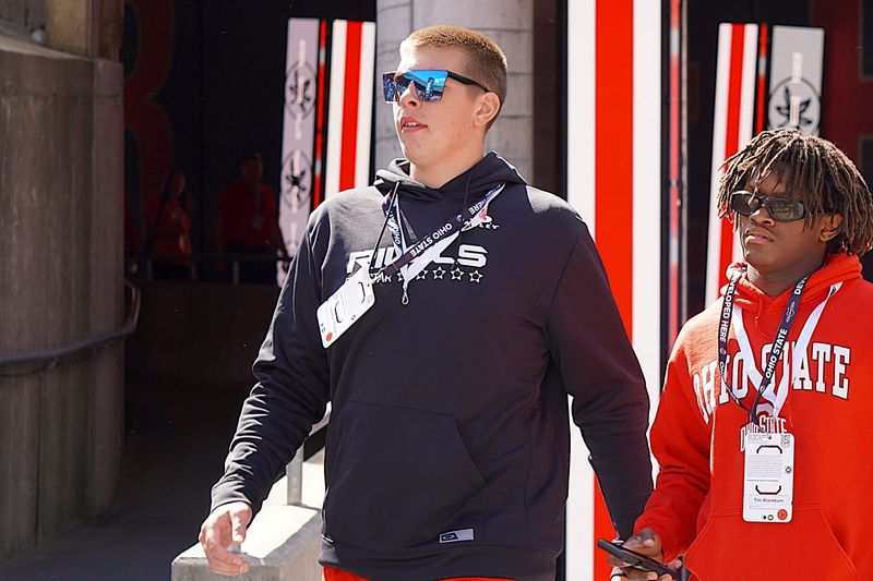Cameron Wagner, St. Joseph Ogden offensive tackle, soaks up the atmosphere of the game between the Ohio State Buckeyes and Texas Longhorns at Ohio Stadium on Aug. 30, 2025.