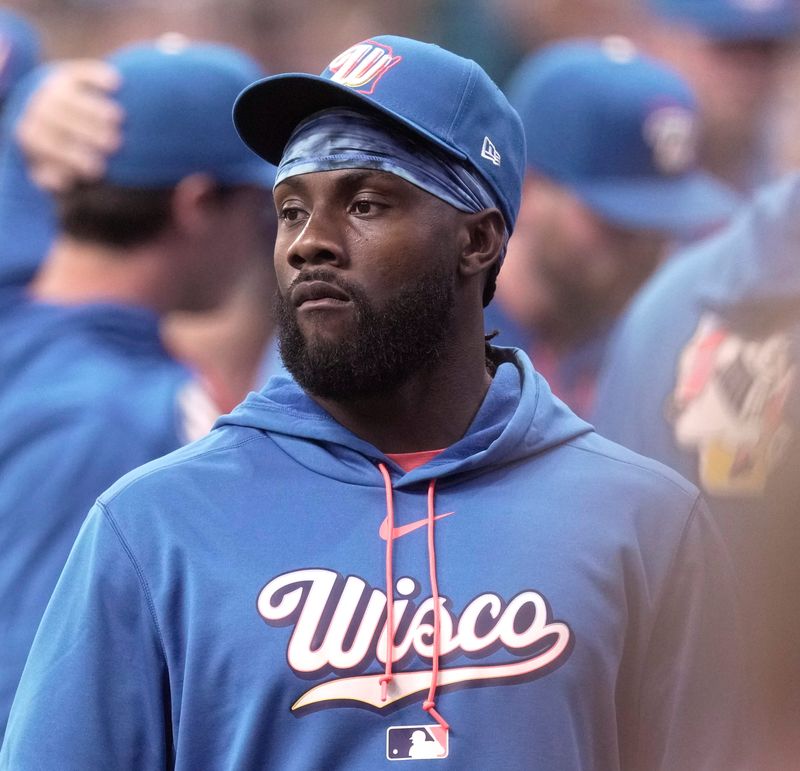 Milwaukee Brewers outfielder Akil Baddoo is shown before their game against the New York Yankees Friday, May 8, 2026 at American Family Field in Milwaukee, Wisconsin.
