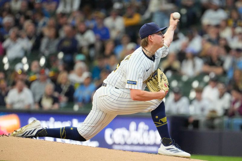 May 9, 2026; Milwaukee, Wisconsin, USA; Milwaukee Brewers pitcher Kyle Harrison (52) delivers a pitch against the New York Yankees in the first inning at American Family Field. Mandatory Credit: Michael McLoone-Imagn Images