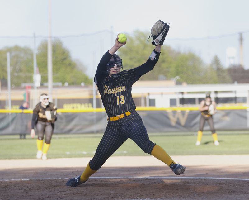 Waupun's Addison Braun throws a pitch against Ripon at Jerry Medema Softball Fields in Waupun on Monday, May 11, 2026. Waupun beat Ripon, 2-0.