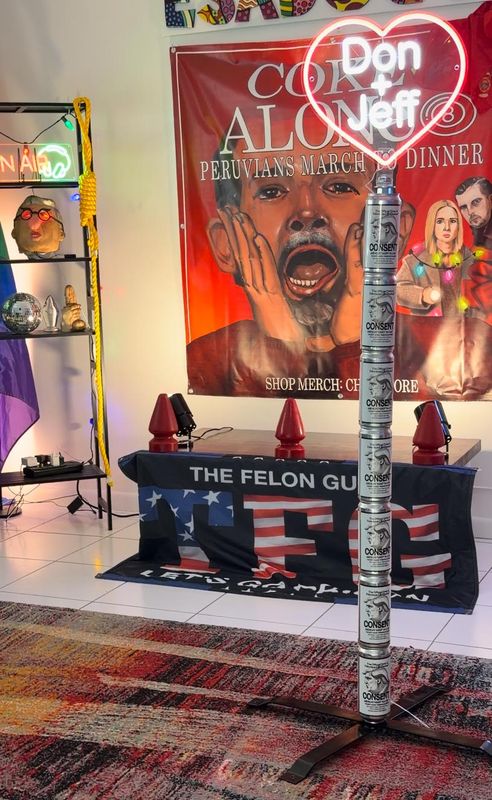 Artist Chaz Stevens will use his custom aluminum beer cans, which feature a drawing of President Donald Trump, to build his "Consentivus" pole at the Wisconsin State Capitol.