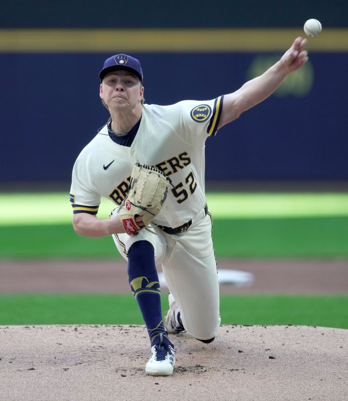 Milwaukee Brewers pitcher Kyle Harrison (52) throws during the first inning of their game against the San Diego Padres Thursday, May 14, 2026 at American Family Field in Milwaukee, Wisconsin.