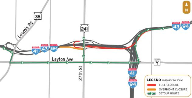 Mitchell Interchange closures scheduled for May 15 through 17 as part of ongoing resurfacing projects.