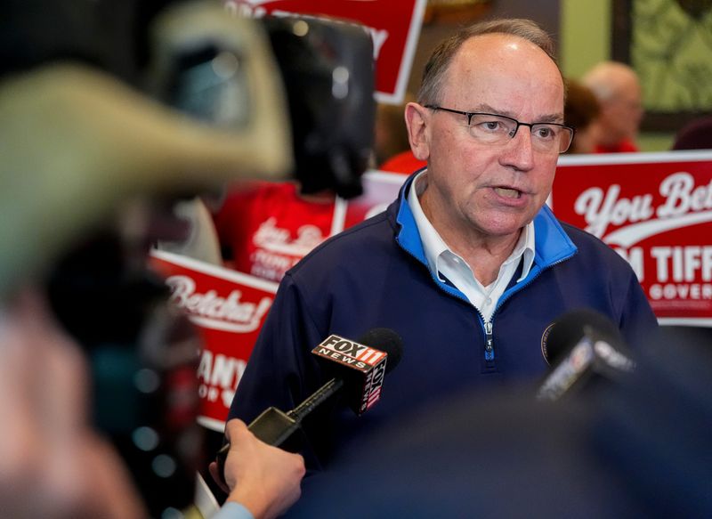 United States Representative Tom Tiffany answers questions from the media during a campaign stop on Monday, May 18, 2026, at the Village Grille Event Center in Bellevue, Wis. Tiffany’s campaign stop was his first since securing the Republican Party nomination for governor.
Tork Mason/USA TODAY NETWORK-Wisconsin