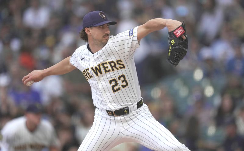 Milwaukee Brewers pitcher Brandon Sproat (23) throws during the first inning of their game against the Los Angeles Dodgers Sunday, May 24, 2026 at American Family Field in Milwaukee, Wisconsin.