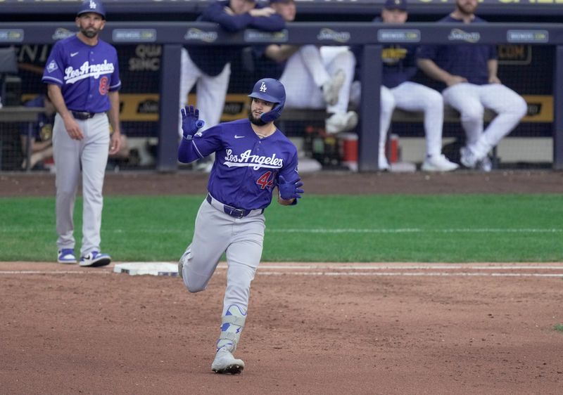 Los Angeles Dodgers center fielder Andy Pages (44) celebrates his two-run home run during the fifth inning of their game against the Milwaukee Brewers Sunday, May 24, 2026 at American Family Field in Milwaukee, Wisconsin.



Mark Hoffman/Milwaukee Journal Sentinel