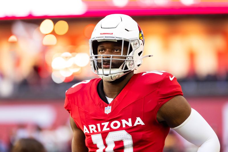 Dec 7, 2025; Glendale, Arizona, USA; Arizona Cardinals linebacker Josh Sweat (10) against the Los Angeles Rams at State Farm Stadium. Mandatory Credit: Mark J. Rebilas-Imagn Images